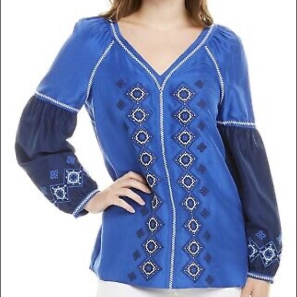 Tory Burch Blue Embroidered Top